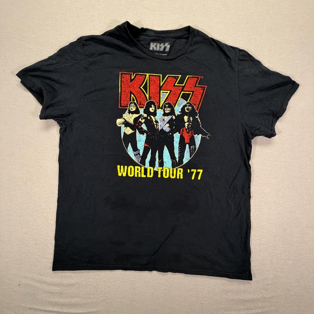 KISS Graphic T-Shirt Mens XL Black World Tour 1977 Band Tee